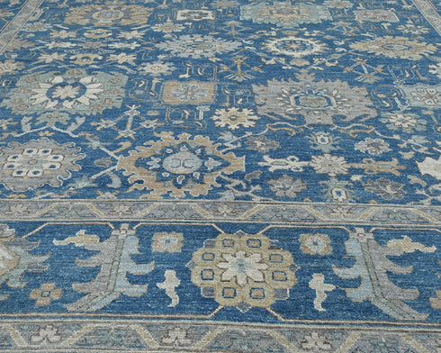 10x14 Blue Oushak Turkish Hand Knotted Soft Wool Area Rug